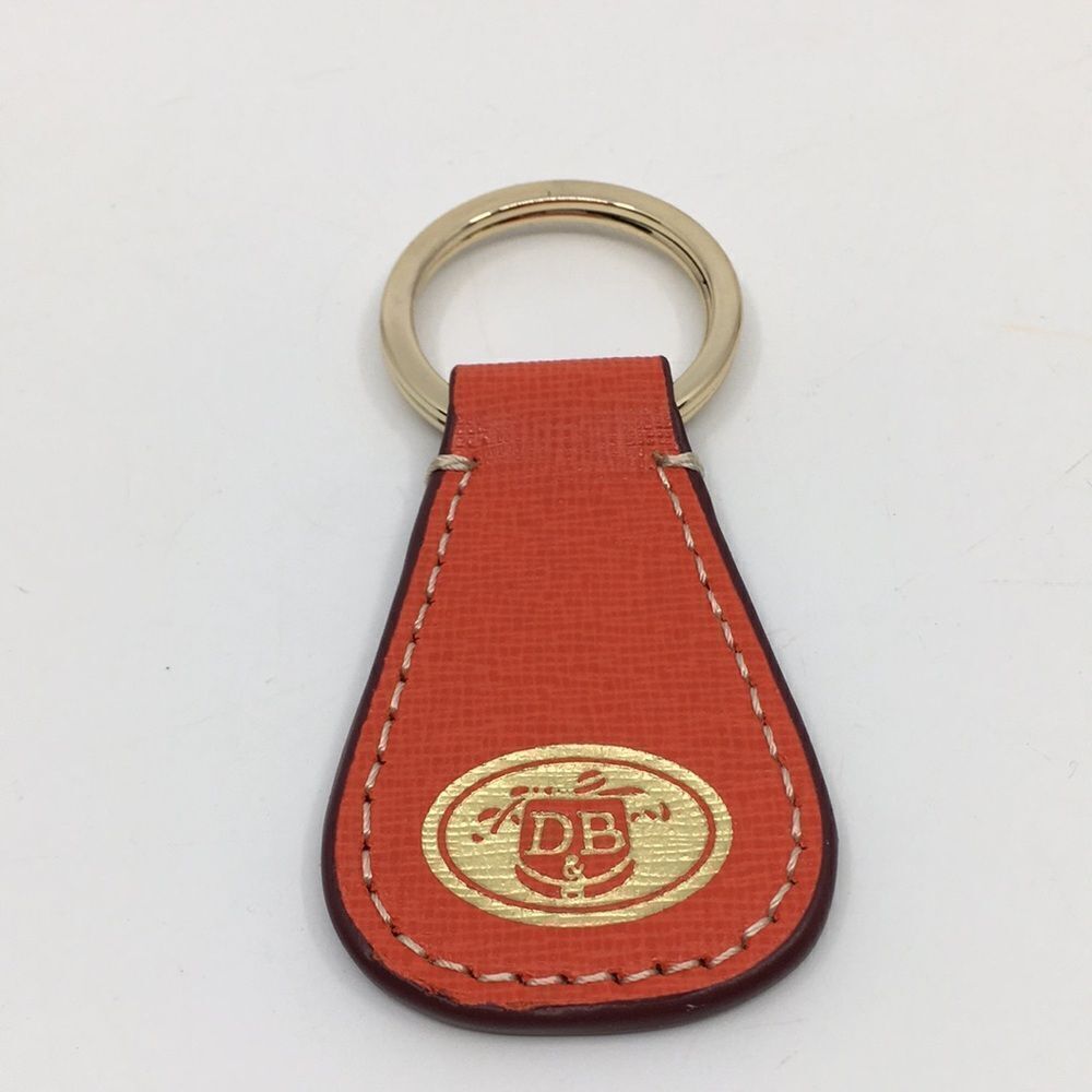 Dooney & Bourke Orange Leather and Gold Tone Keychain Key Fob